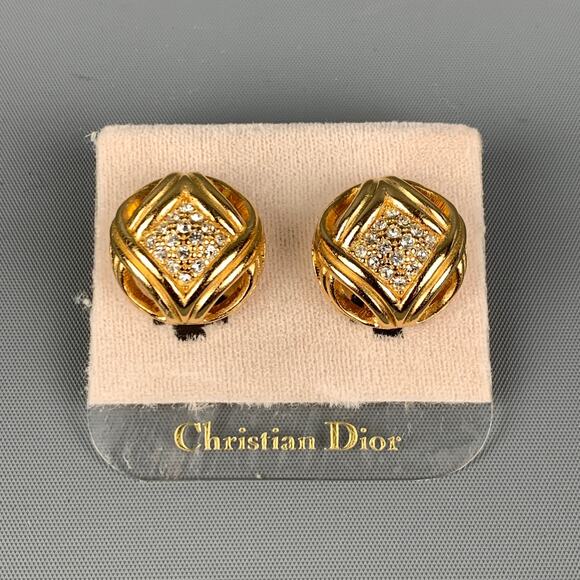 Vintage 80's CHRISTIAN DIOR Gold Woven Metal Earrings - Picture 1 of 4